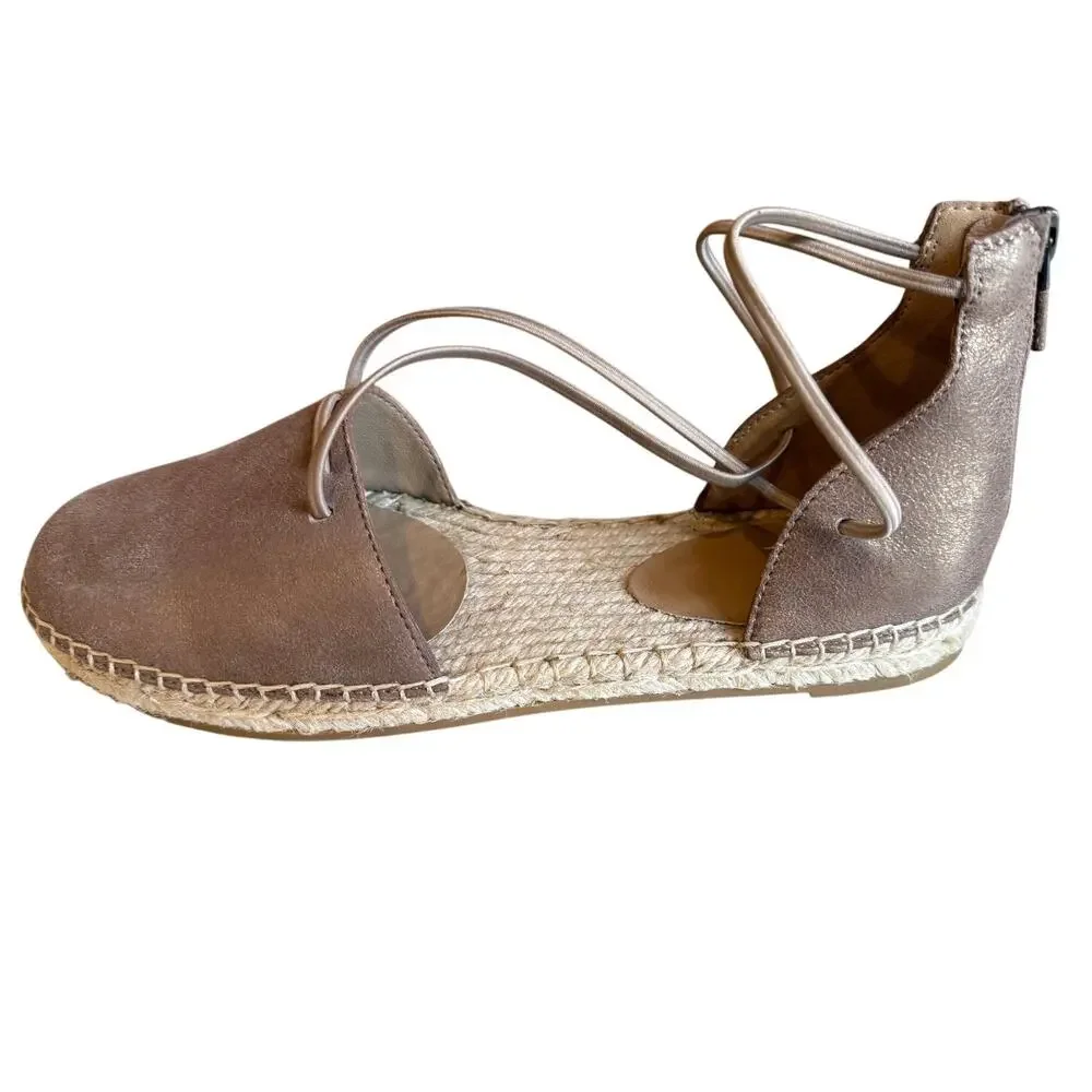 Eileen Fisher Laced Leather Espadrille Flat Sandals Platinum 8.5